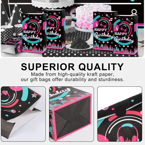 Miniatura 3 de Sumind 24 bolsas de regalo de fiesta Kpop para niñas, bolsa de regalos de cumpleaños con música, bolsas de dulces de estrella de rock disco