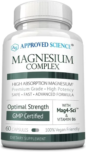 Approved Science Complejo de magnesio – Bisglicinato de magnesio, malato, citrato y óxido, corazón, dolores de cabeza, calambres, energía – Alta