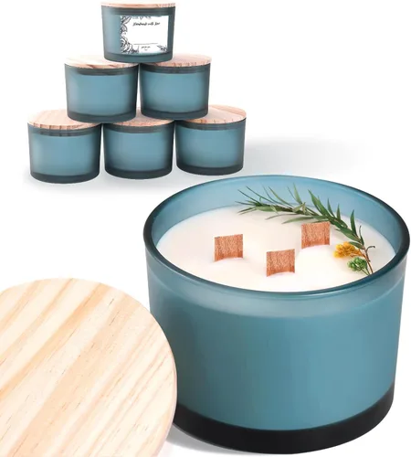 Miniatura 7 de Paquete de 6 tarros de vela de vidrio con tapas (16 onzas, transparentes) – Tarros de vela grandes para hacer velas de 3 mechas – Contenedores