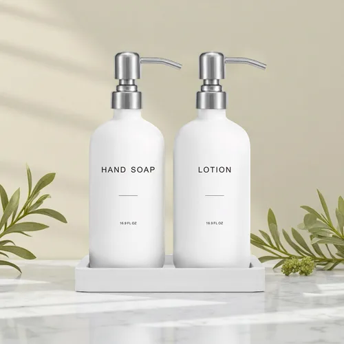 Miniatura 5 de Prus Waso Juego de Dispensador de Jabón Blanco para Baño, Dispensador de Mano y Loción con Bomba, Perfecto para Artículos Esenciales de Baño para Hl