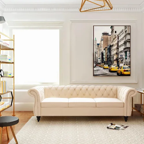Miniatura 6 de QHITTY Sofá Grande de Acento, Sofá Chesterfield de 3 Plazas, Sofá Moderno de Terciopelo Tapizado con Respaldo Acolchado para Muebles de Sala