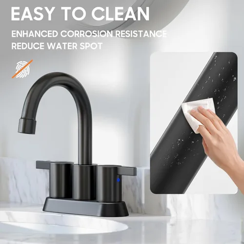 Miniatura 5 de Phiestina - Grifo de baño moderno de 4 pulgadas / 10.16 cm. con 2 asas, grifo de baño de centro, negro mate, sin plomo, grifo de baño moderno