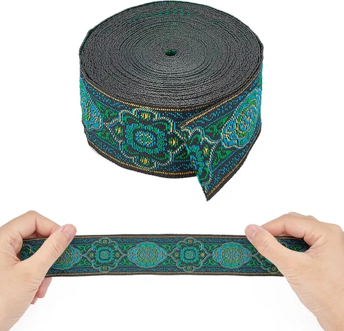 Miniatura 6 de FINGERINSPIRE Cinta jacquard vintage de 7.7 yardas, 1.3 pulgadas, con embriderizada, tela tejida con flecos para accesorios de ropa de bricolaje