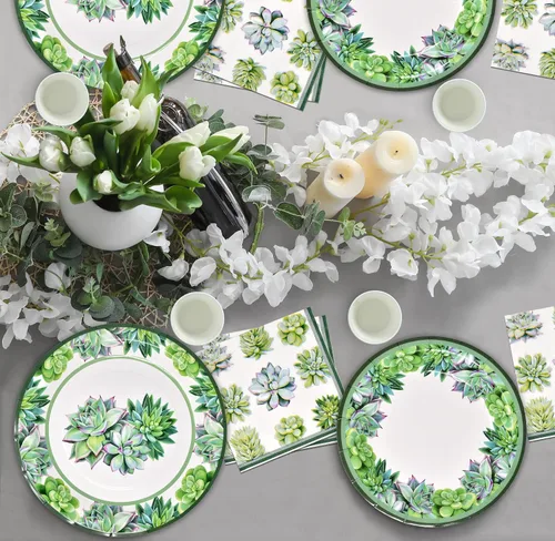 Miniatura 3 de Gift Boutique Juego de 96 piezas de suministros para fiestas suculentas: platos de papel, tazas y servilletas para tema de cactus y vegetación