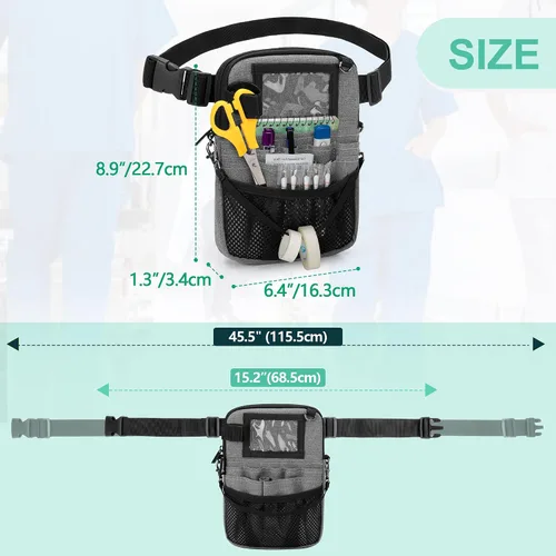 Miniatura 23 de Trunab Riñonera con soporte para cinta y bolsillos para equipo médico, bolsa de almacenamiento de cintura con correa ajustable para la cintura