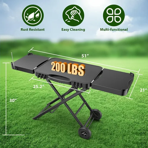 Miniatura 2 de Mesa de Parrilla Plegable para Interior Portátil Compatible con Parrilla de Madera al Aire Libre Ninja (Serie OG701 OG850 OG951), Espacio Grande