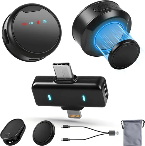 Micrófonos Lavalier inalámbricos para iPhone/Android/iPad, mini micrófonos con reducción de ruido, 2.4 GHz, clip magnético, micrófonos de solapa