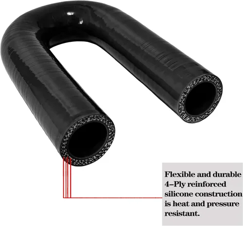 Miniatura 3 de Manguera de acoplamiento de silicona con forma de curva en U de 180 grados, 1.75 pulgadas de diámetro interior (45mm), tubo de codo de silicona Negro