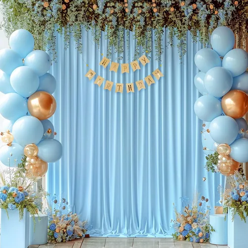 Cortinas de fondo azul bebé de 8 x 10 pies para bodas, cortinas de fondo de poliéster sin arrugas, para baby shower, fiestas de cumpleaños,