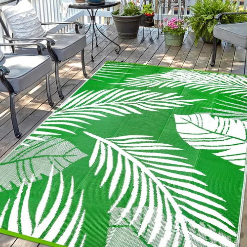Miniatura 13 de Alfombra Impermeable para Exteriores 9x12 pies, Tapete de Paja de Plástico Reversible Boho para Patio RV Terraza Porche Patio Trasero Balcón Camping