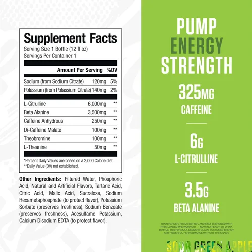 Miniatura 2 de RYSE - Bebida cargada para antes del entrenamiento, manzana verde ácida, sin azúcar, lista para beber, suplemento energético con 325 mg de cafeína