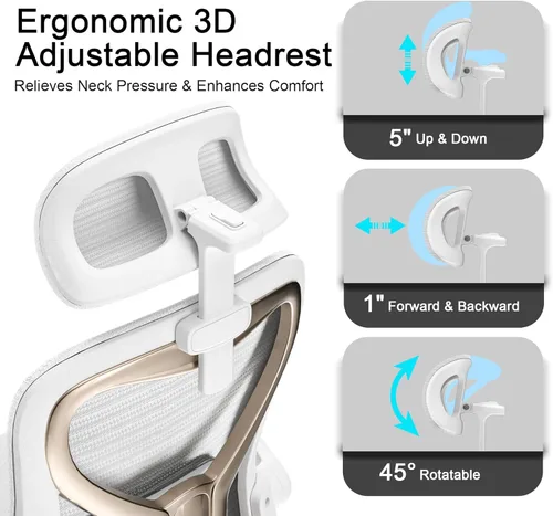 Miniatura 5 de Silla de oficina ergonómica para aliviar el dolor de espalda y cuello, asiento de espuma virgen, reposacabezas lumbar y 3D ajustable 2D, inclinación
