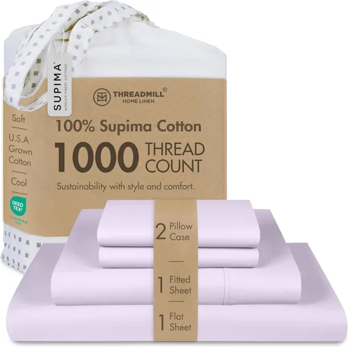 Miniatura 14 de Threadmill Sábanas 100% de algodón Supima americano, tamaño King, 1000 hilos, juego de sábanas de 4 piezas, sábana de satén suave, sábana de cama