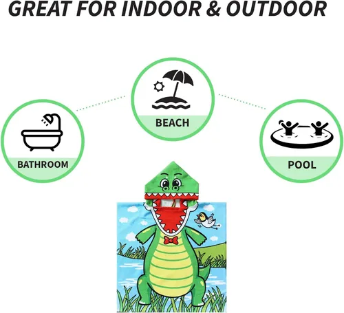 Miniatura 7 de NovForth Toalla de Playa para Niños y Niñas, Envoltorio de Toalla de Baño con Capucha de Cocodrilo, Toalla de Piscina para Niños Pequeños con Capucha
