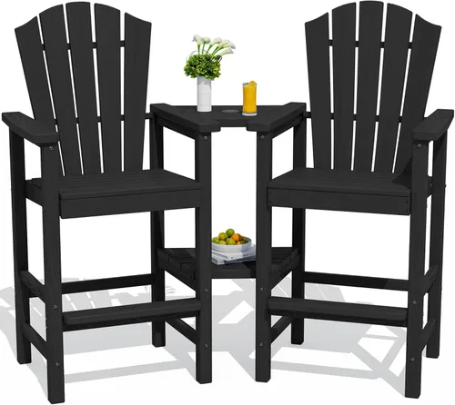 KINGYES Juego de 2 sillas Adirondack altas con bandejas de conexión dobles, taburetes de bar Adirondack de HDPE para exteriores, silla alta