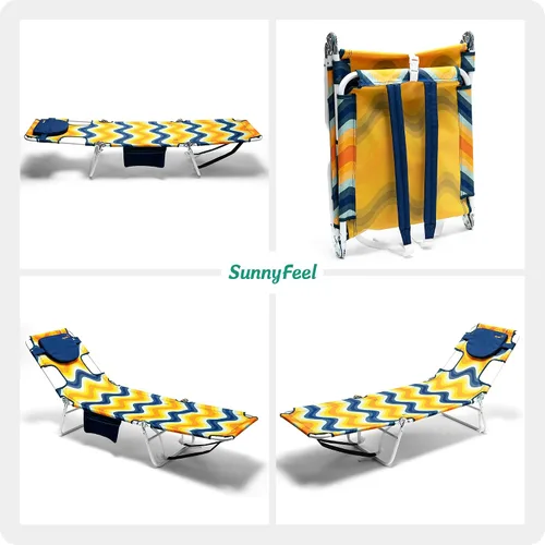 Miniatura 7 de Silla de salón de playa SunnyFeel para adultos con agujero para la cara, sillas de playa reclinables con mochila, silla de bronceado boca abajo