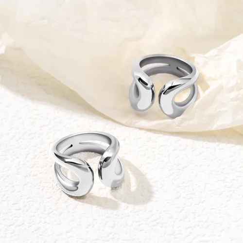 Miniatura 5 de NVWAROCK Anillo de oro grueso chapado en oro real de 14 quilates, anillos abiertos para mujeres y hombres, doble capa, de alto pulido, apilable