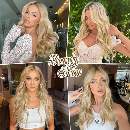 Miniatura 6 de Tinashe Extensiones de cabello humano real con alambre, lacio, 12 pulgadas, 2.47 onzas, rubio claro, con reflejos rubio dorado, extensiones