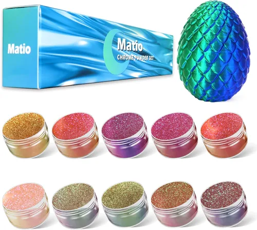 Matio Polvo de Mica Camaleón, 10 * 5g Polvo Cromado, Pigmento de Efecto Nacarado con Cambio de Color, Juego de Polvo de Mica para Resina Epoxi,