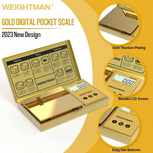 Miniatura 2 de WEIGHTMAN Báscula digital gramos, escala de bolsillo de 7.05 oz/0.00 oz, chapado en titanio dorado, pantalla LCD retroiluminada, mini báscula