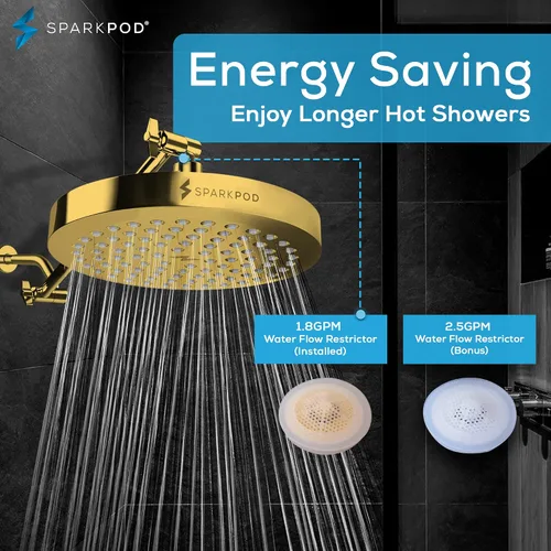 Miniatura 3 de SparkPod Cabezal de regadera – Lluvia de alta presión – Diseño de lujo de calidad premium – Instalación en 1 minuto – Reemplazo ajustable fácil