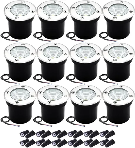 Paquete de 12 luces LED de bajo voltaje, luces LED de paisaje al aire libre en el suelo, 12 V-24 V, 5 W, blanco cálido, 3000 K, iluminación