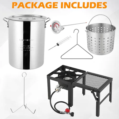 Miniatura 4 de Bonnlo Freidora de pavo de 30 cuartos de galón con estufa de gas propano de 54000 BTU, caldera de mariscos de aluminio para hervir cangrejos