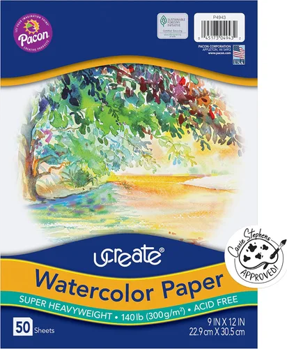 Miniatura 7 de UCreate Papel de acuarela, blanco, paquete, 140 lb., 9" x 12", 50 hojas
