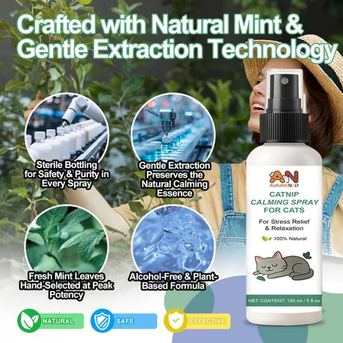 Miniatura 8 de Spray calmante para gatos con menta natural – 5.1 fl oz relajante para mascotas para gatos y gatitos – Ayuda a reducir el estrés, la ansiedad