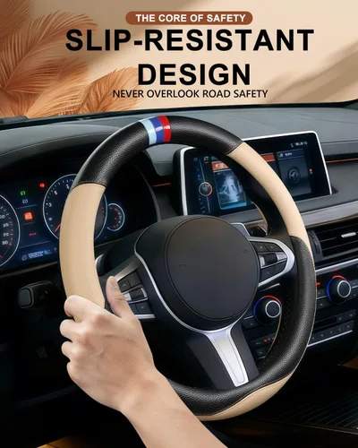 Miniatura 2 de Funda personalizada para volante de automóvil para BMW X1, X2, X3, X4, X5, X6, X7, i3, i4, i5, 14.5-15 pulgadas (beige)