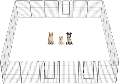 Miniatura 14 de Corralito plegable de metal para perros con puerta de puerta, valla de metal resistente para animales pequeños, perrera para exteriores