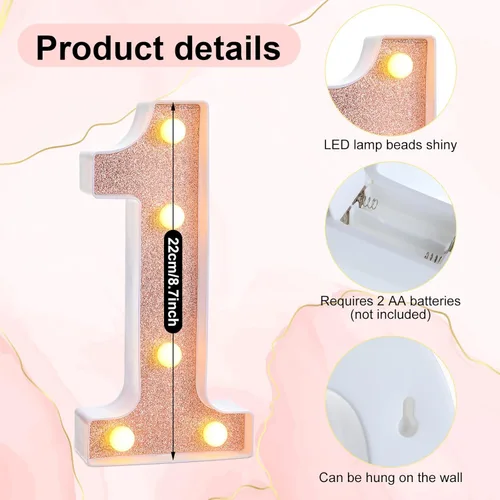 Miniatura 3 de Treela Números LED iluminados decorativos de 8.7'' para cumpleaños, letrero de números de marquesina de purpurina para decoración de fiesta de Oro