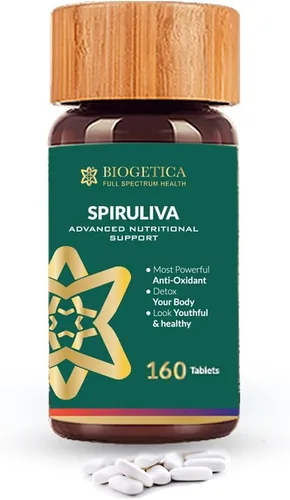 Biogetica Píldoras orgánicas de espiruliva con astaxantina, sin OMG, ricas en proteínas veganas, vitaminas y prebióticos, suplemento de ayurveda