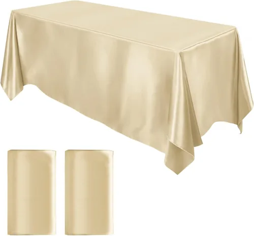 Miniatura 15 de MCEAST Paquete de 2 manteles rectangulares de satén de 102 x 58 pulgadas, mantel de seda brillante, decoración de mesa de tela suave para decoración