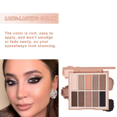 Miniatura 4 de Paleta de sombra de ojos neutra, paleta de sombras de ojos color crema de bronce marrón mate, paletas de maquillaje para mujeres, sombras de ojos