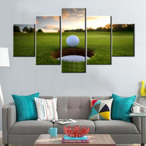 Miniatura 12 de Piezas de golf para decoración de pared, pinturas en blanco y negro, arte de pared para sala de estar, golf, deportes, obras de arte de 5 piezas