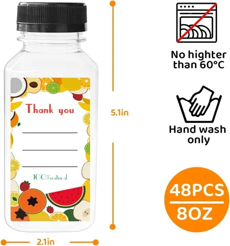 Miniatura 2 de 48 botellas de jugo de 8 onzas con tapas, botellas de plástico con tapas, recipientes reutilizables transparentes a granel para jugo, leche y otras