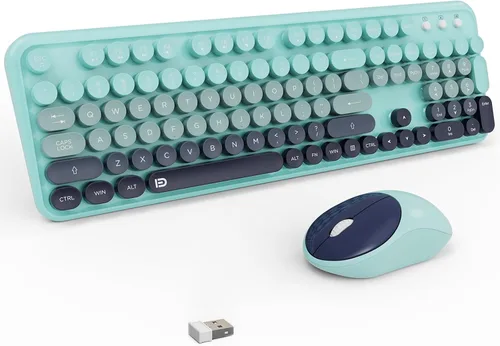 Miniatura 20 de Teclado y Ratón Inalámbricos Lindo Teclado y Ratón Coloridos con Teclado de Máquina de Escribir Retro Inalámbrico de 2.4GHz Suspensión