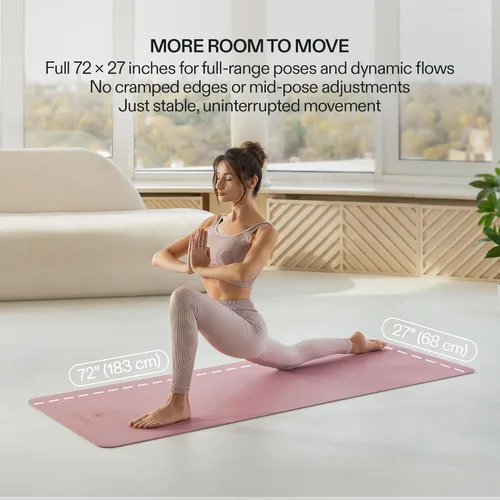 Miniatura 6 de Esterilla de yoga premium – Agarre de poliuretano antideslizante activado por el sudor I Base de goma natural I 0.157 in para yoga, pilates y Rosa