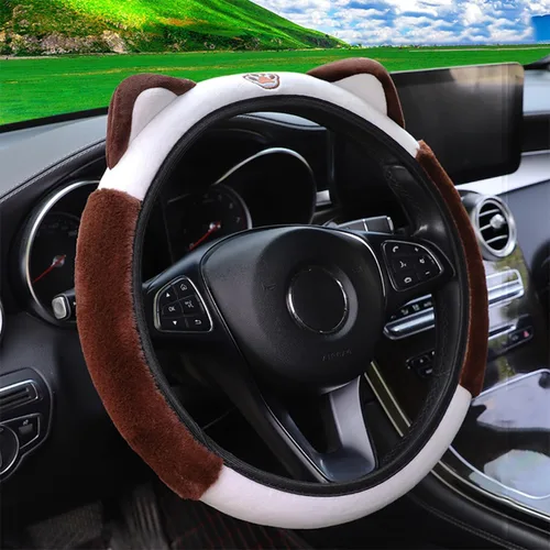 Miniatura 6 de Bittwee Funda para volante de automóvil, felpa suave y esponjosa para invierno cálido, bonito protector de volante con orejas de gatito, universal