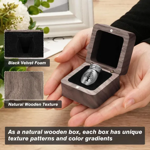 Miniatura 3 de SOITIS Small Urns for Human Ashes Keepsake Stainless Steel Mini Urns for Human Ashes Wooden Box Sharing Tree of Life Ashes Keepsake Cremation Urns