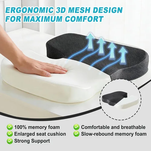 Miniatura 4 de Cojín de espuma viscoelástica para aliviar el dolor de ciática y coxis – Cojín ergonómico para silla de oficina, cojín de coxis para el dolor