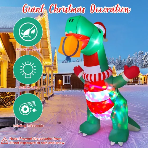Miniatura 4 de Decoraciones inflables de Navidad de 8 pies para exteriores, dinosaurio inflable de patio con sombrero navideño y caja de regalo, luces LED