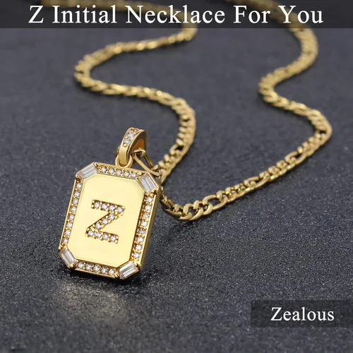 Miniatura 5 de Collares con inicial de oro para mujer, collar con letras para mujeres y niñas, collar rectangular con monograma de letras, chapado en oro de 18
