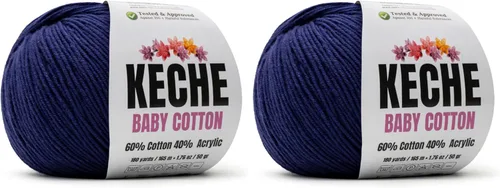 Miniatura 9 de Keche Hilo de algodón, 60% algodón, 40% hilo acrílico, hilo de algodón suave para crochet y tejer, hilo amigurumi, 1 madeja/bola, 1.76 onzas (50g)