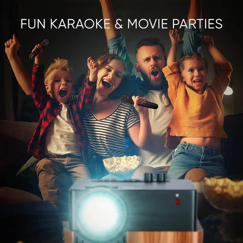Miniatura 6 de MASINGO Máquina de karaoke portátil 4 en 1 con proyector inteligente de 1080p con WiFi, altavoz y 2 micrófonos inalámbricos. Sistema Android