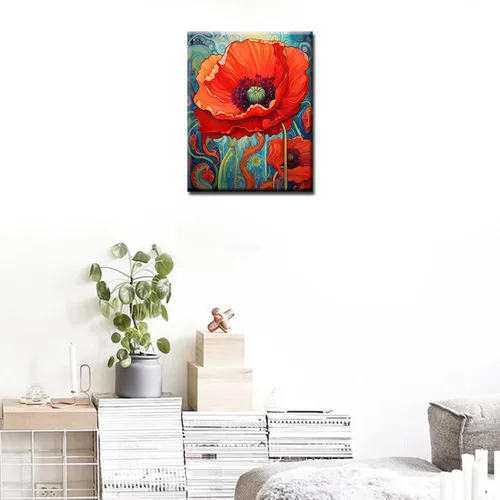 Miniatura 4 de Tucocoo Bumbers - Pintura de amapola roja para adultos, pintura abstracta de amapola por números, pintura acrílica, lienzo, graffiti, flores rojas