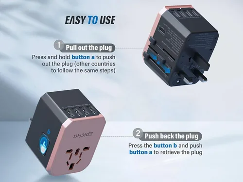 Miniatura 4 de EPICKA Adaptador de viaje universal, adaptador de enchufe de viaje europeo, adaptador de corriente internacional cargador mundial con USB-C y 4 Oro