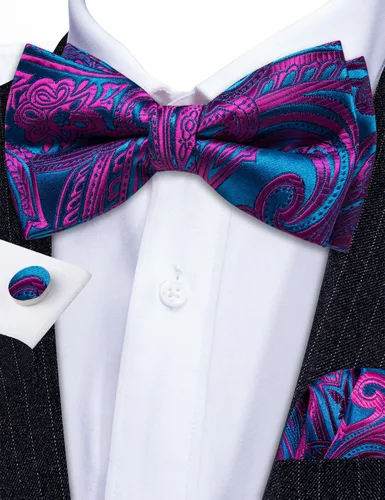 Miniatura 39 de Barry.Wang Conjunto de chaleco de pajarita para hombre, chaleco con cuello en V de seda jacquard de cachemira, gemelos de pañuelo formal/ocio, boda