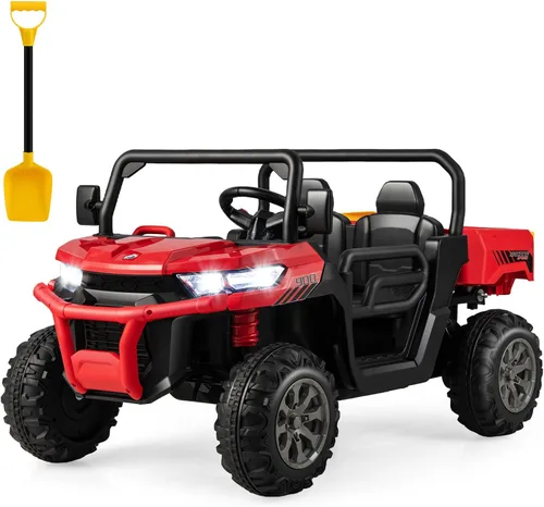 Miniatura 11 de HONEY JOY Auto de 2 plazas, 12 V, batería de 12 V, con control remoto, suspensión de resorte, velocidad alta/baja, almacenamiento, música, USB, Negro